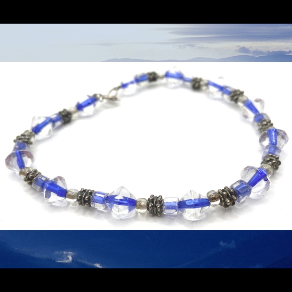 Vintage sterling Bali bead & Czech glass bracelet